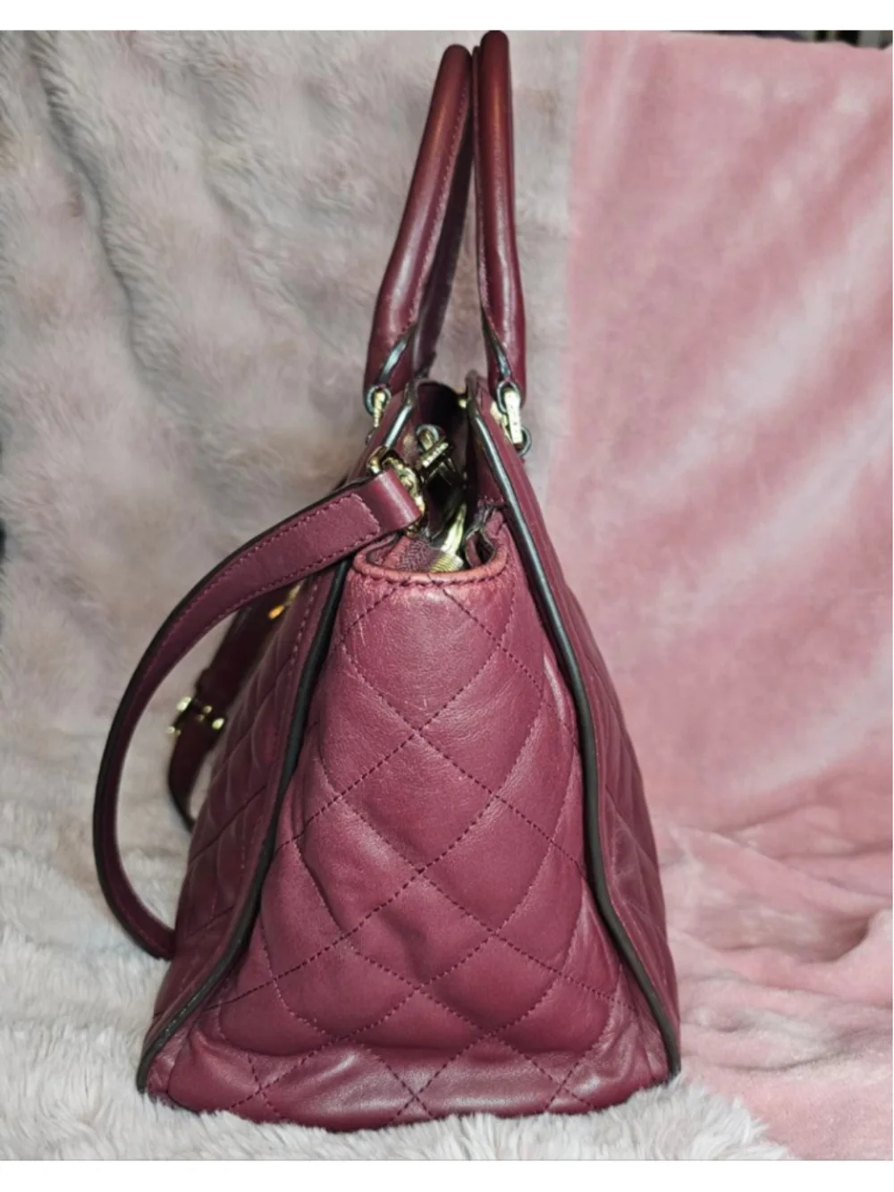 Michael Kors Burgundy Quilted Leather Satchel - Picture 4 of 8